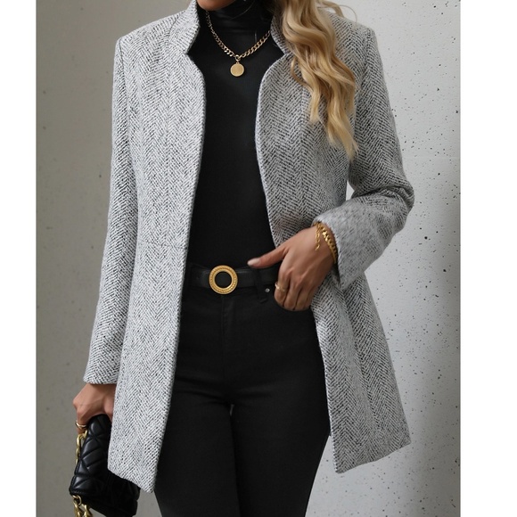 Classic Stand Collar Open Front Pockets Jacket Blazer - Picture 1 of 4